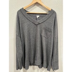 Cato Heather Gray Pullover Top, Waffle Knit Texture, V-Neck, Long Sleeve, Casual